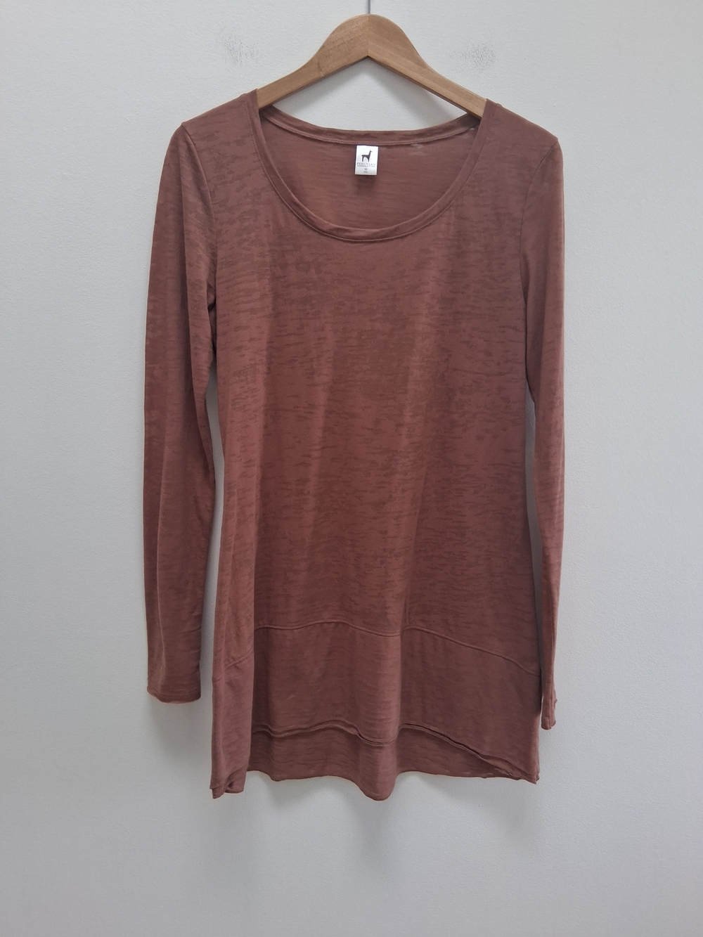 Peruvian Connection Rust Brown  Long-Sleeve Scoop Tunic Top Medium
